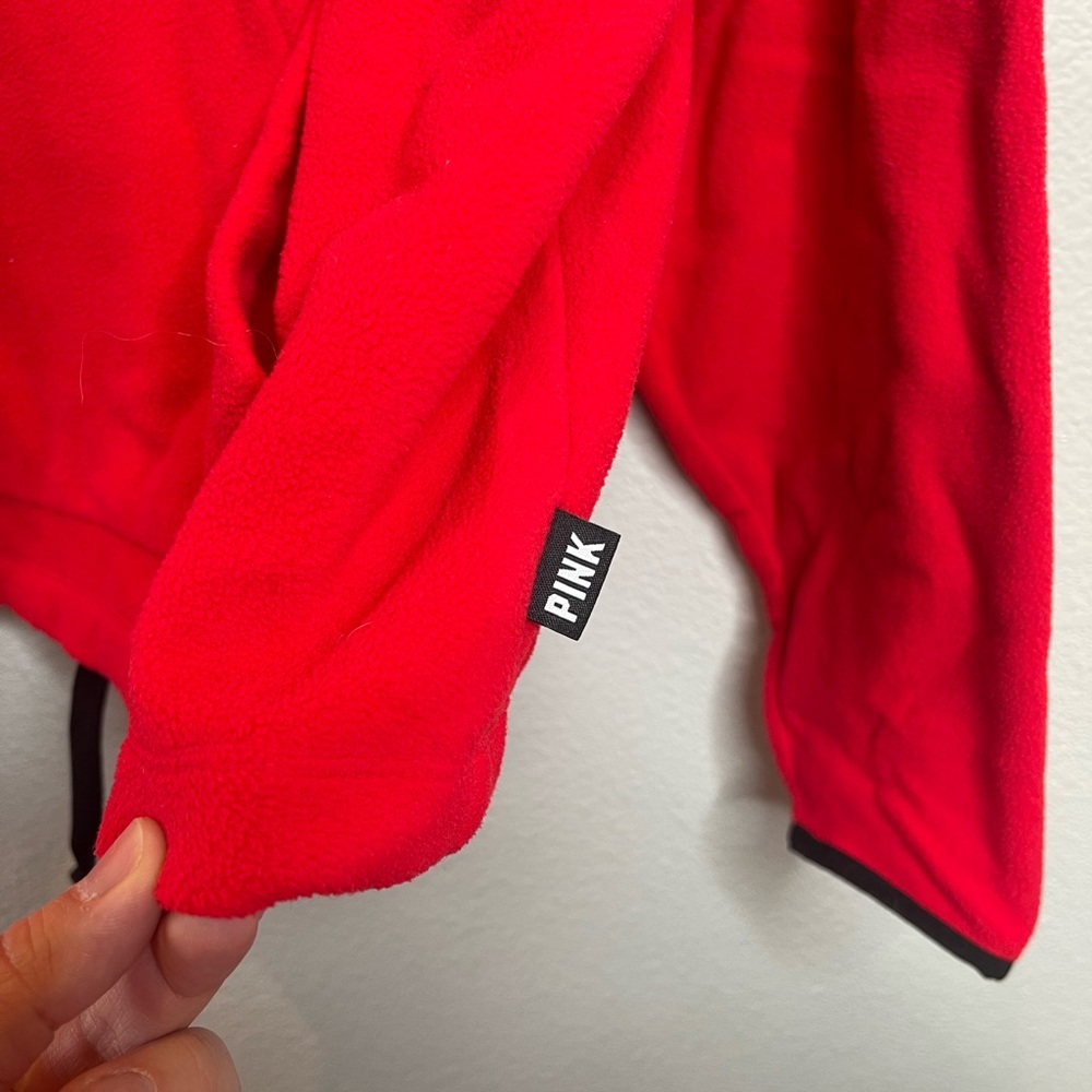 Victorias Secret PINK Red Cropped Fleece Half Zip Pullover Sweater Size Medium - Picture 8 of 9